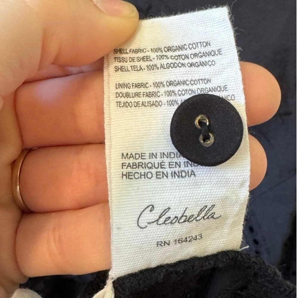 CLEOBELLA Julie Organic Cotton Poplin Lace Midi Dress Sz Small Black Eyelet Boho - Picture 11 of 12